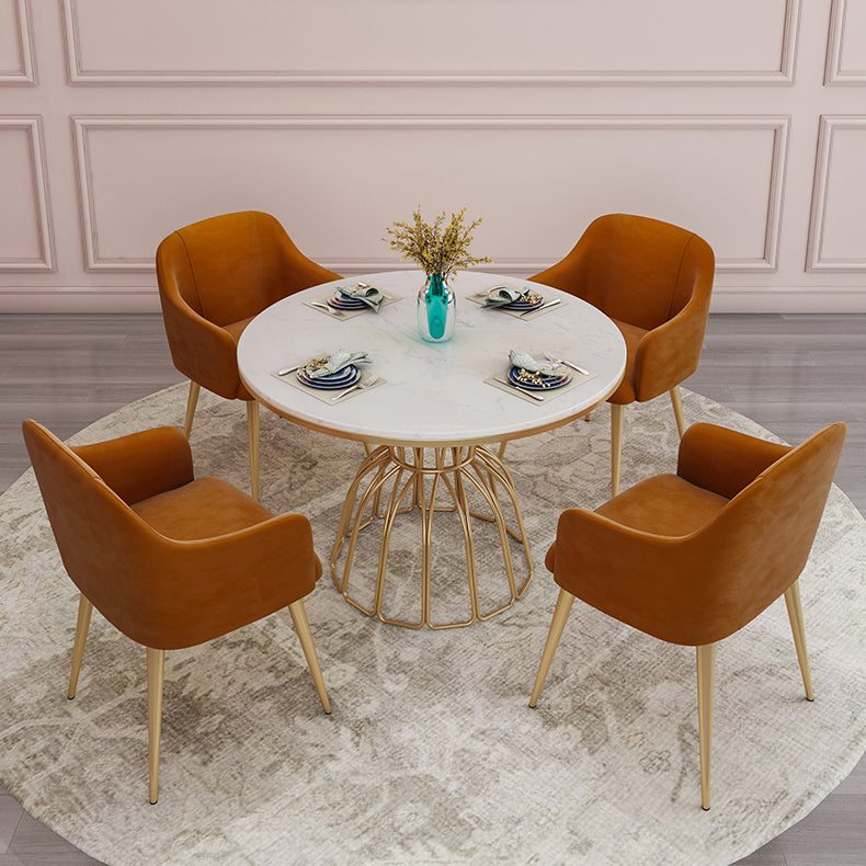 Mesa de comedor blanca redonda de mesa de lujo tradicional con marco de oro