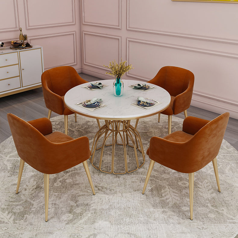 Mesa de comedor blanca redonda de mesa de lujo tradicional con marco de oro