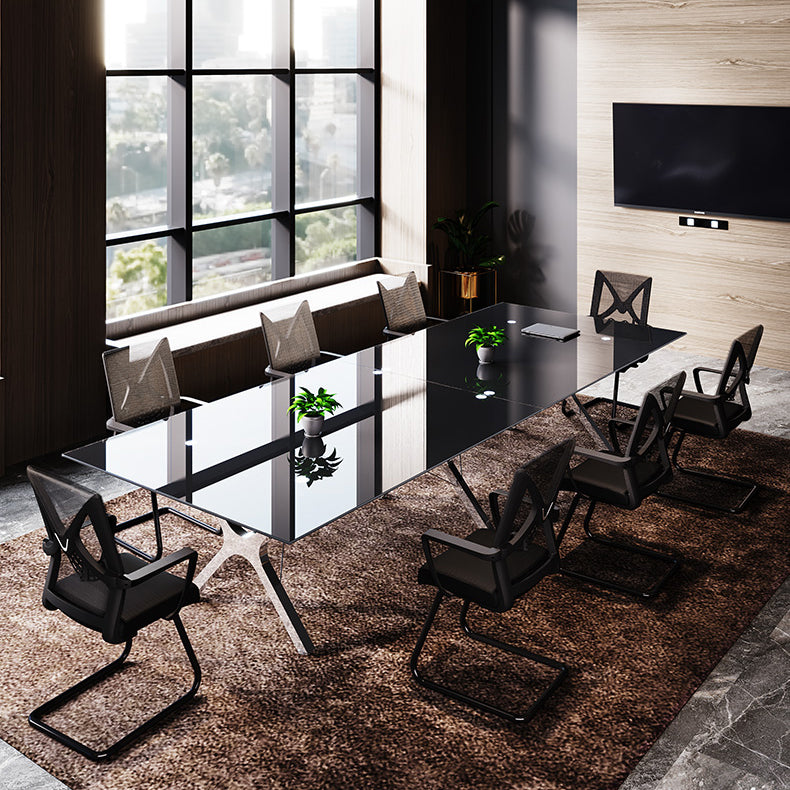 Tavolo da pranzo rettangolare contemporaneo in acciaio tavolo da pranzo in vetro per sala da pranzo