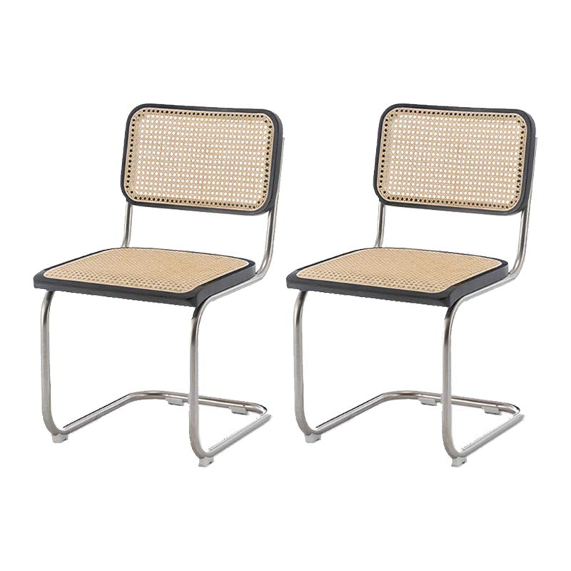 Riet terug eetkamerstoel eigentijdse zijstoel met zilveren been