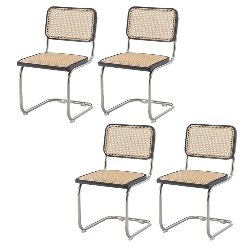 Riet terug eetkamerstoel eigentijdse zijstoel met zilveren been