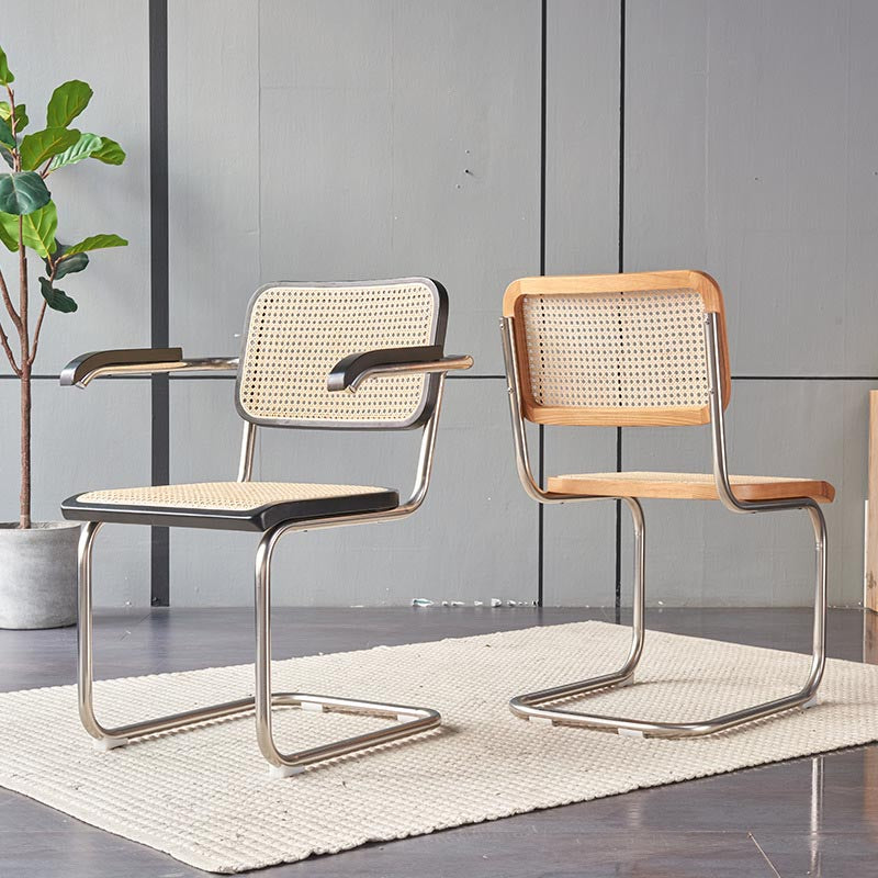 Riet terug eetkamerstoel eigentijdse zijstoel met zilveren been