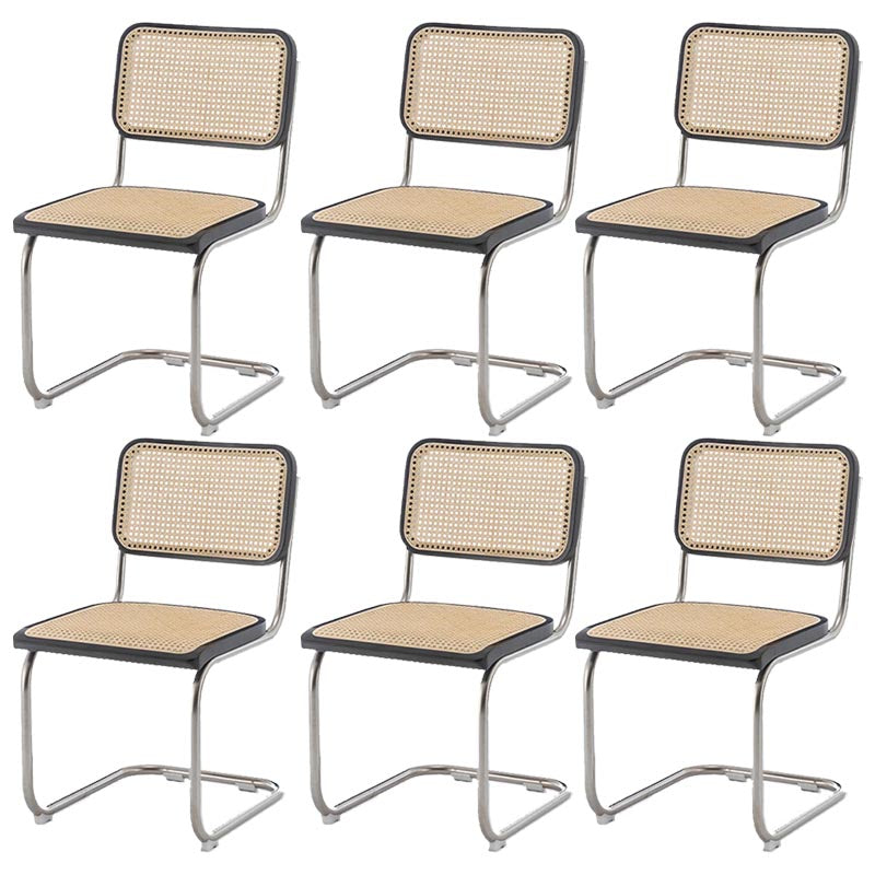 Cane Back Dining Chair Contemporary Side Chair with Silver Leg Black 6 Piece Set Clearhalo 'Dining Chairs' 'Dining Tables & Seating' 'dining_chair' 'furn' 'furn_dining_chair' 'Furniture' 'Kitchen & Dining Furniture' 5303569