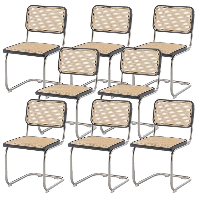 Riet terug eetkamerstoel eigentijdse zijstoel met zilveren been