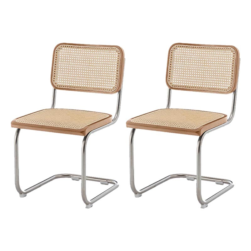 Cane Back Dining Chair Contemporary Side Chair with Silver Leg Light Brown 2 Piece Set Clearhalo 'Dining Chairs' 'Dining Tables & Seating' 'dining_chair' 'furn' 'furn_dining_chair' 'Furniture' 'Kitchen & Dining Furniture' 5303573