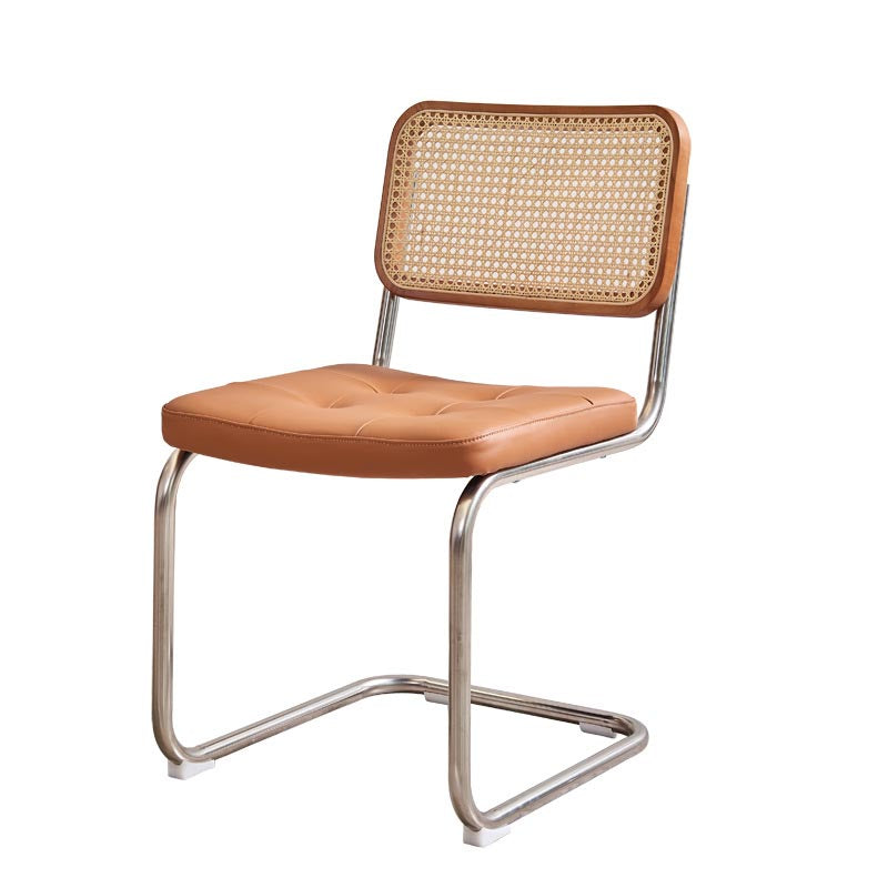 Riet terug eetkamerstoel eigentijdse zijstoel met zilveren been