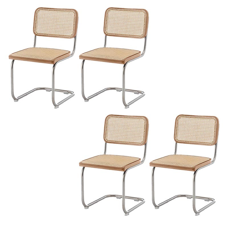 Cane Back Dining Chair Contemporary Side Chair with Silver Leg Light Brown 4 Piece Set Clearhalo 'Dining Chairs' 'Dining Tables & Seating' 'dining_chair' 'furn' 'furn_dining_chair' 'Furniture' 'Kitchen & Dining Furniture' 5303575