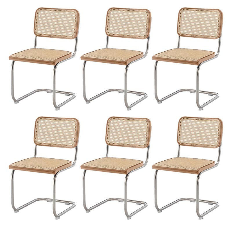 Cane Back Dining Chair Contemporary Side Chair with Silver Leg Light Brown 6 Piece Set Clearhalo 'Dining Chairs' 'Dining Tables & Seating' 'dining_chair' 'furn' 'furn_dining_chair' 'Furniture' 'Kitchen & Dining Furniture' 5303578