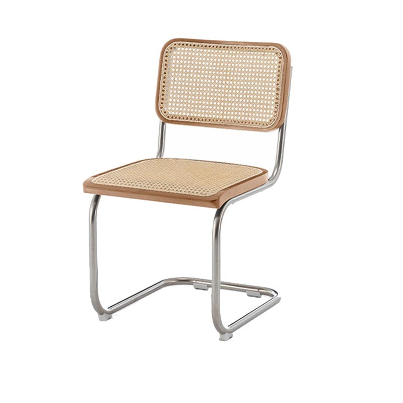 Riet terug eetkamerstoel eigentijdse zijstoel met zilveren been