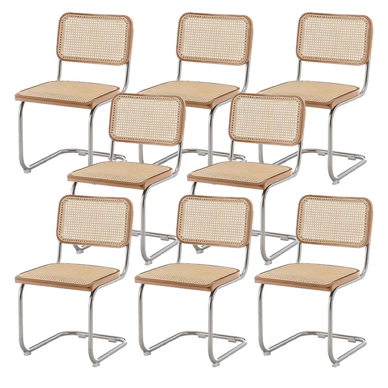 Cane Back Dining Chair Contemporary Side Chair with Silver Leg Light Brown 8 Piece Set Clearhalo 'Dining Chairs' 'Dining Tables & Seating' 'dining_chair' 'furn' 'furn_dining_chair' 'Furniture' 'Kitchen & Dining Furniture' 5303580