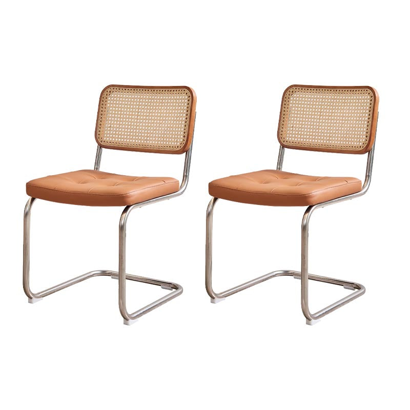 Cane Back Dining Chair Contemporary Side Chair with Silver Leg Dark Brown 2 Piece Set Clearhalo 'Dining Chairs' 'Dining Tables & Seating' 'dining_chair' 'furn' 'furn_dining_chair' 'Furniture' 'Kitchen & Dining Furniture' 5303581
