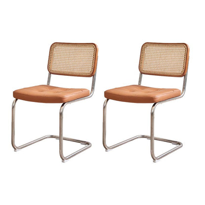 Riet terug eetkamerstoel eigentijdse zijstoel met zilveren been