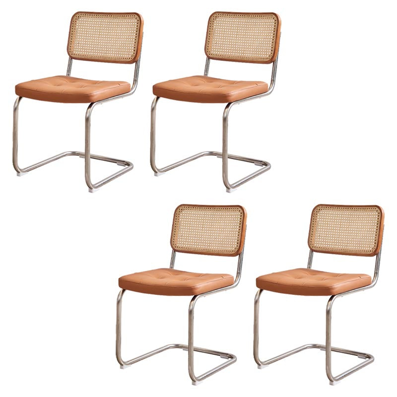 Cane Back Dining Chair Contemporary Side Chair with Silver Leg Dark Brown 4 Piece Set Clearhalo 'Dining Chairs' 'Dining Tables & Seating' 'dining_chair' 'furn' 'furn_dining_chair' 'Furniture' 'Kitchen & Dining Furniture' 5303583