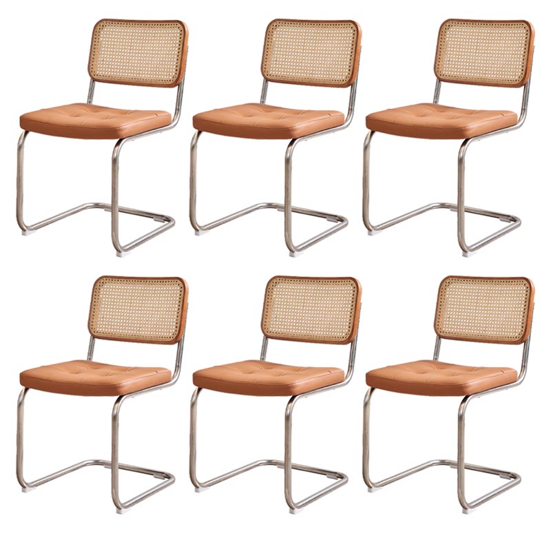 Cane Back Dining Chair Contemporary Side Chair with Silver Leg Dark Brown 6 Piece Set Clearhalo 'Dining Chairs' 'Dining Tables & Seating' 'dining_chair' 'furn' 'furn_dining_chair' 'Furniture' 'Kitchen & Dining Furniture' 5303585