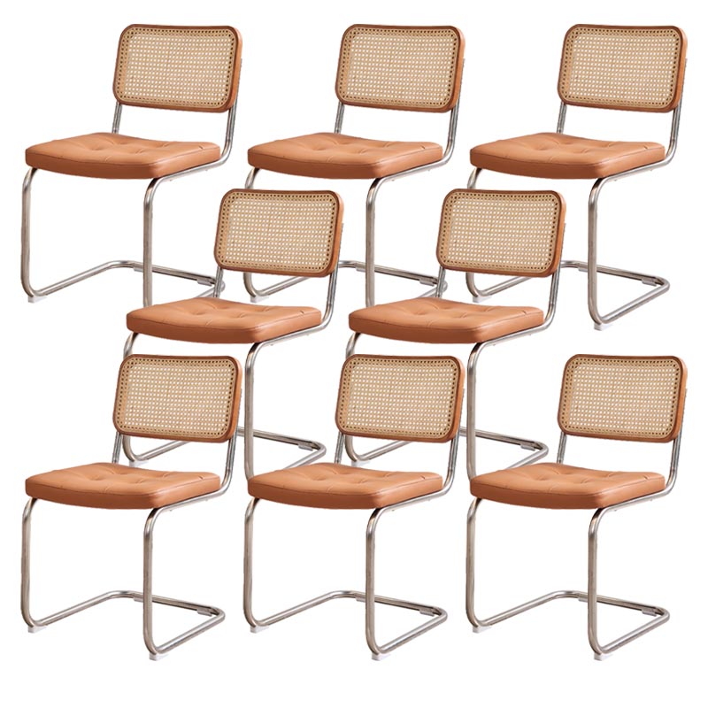 Riet terug eetkamerstoel eigentijdse zijstoel met zilveren been