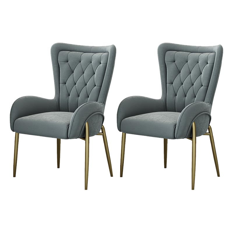 Glam Upholstered Chair Leather Arm Dining Chair with Gold Legs Grey 2 Piece Set Clearhalo 'Dining Chairs' 'Dining Tables & Seating' 'dining_chair' 'furn' 'furn_dining_chair' 'Furniture' 'Kitchen & Dining Furniture' 5303808