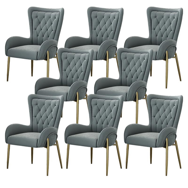 Glam Upholstered Chair Leather Arm Dining Chair with Gold Legs Grey 8 Piece Set Clearhalo 'Dining Chairs' 'Dining Tables & Seating' 'dining_chair' 'furn' 'furn_dining_chair' 'Furniture' 'Kitchen & Dining Furniture' 5303813
