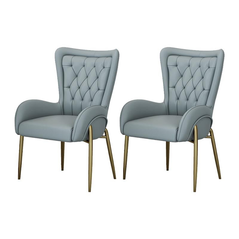 Glam Upholstered Chair Leather Arm Dining Chair with Gold Legs Light Gray 2 Piece Set Clearhalo 'Dining Chairs' 'Dining Tables & Seating' 'dining_chair' 'furn' 'furn_dining_chair' 'Furniture' 'Kitchen & Dining Furniture' 5303815