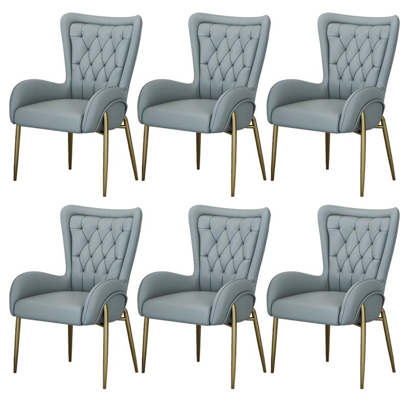Glam Upholstered Chair Leather Arm Dining Chair with Gold Legs Light Gray 6 Piece Set Clearhalo 'Dining Chairs' 'Dining Tables & Seating' 'dining_chair' 'furn' 'furn_dining_chair' 'Furniture' 'Kitchen & Dining Furniture' 5303820