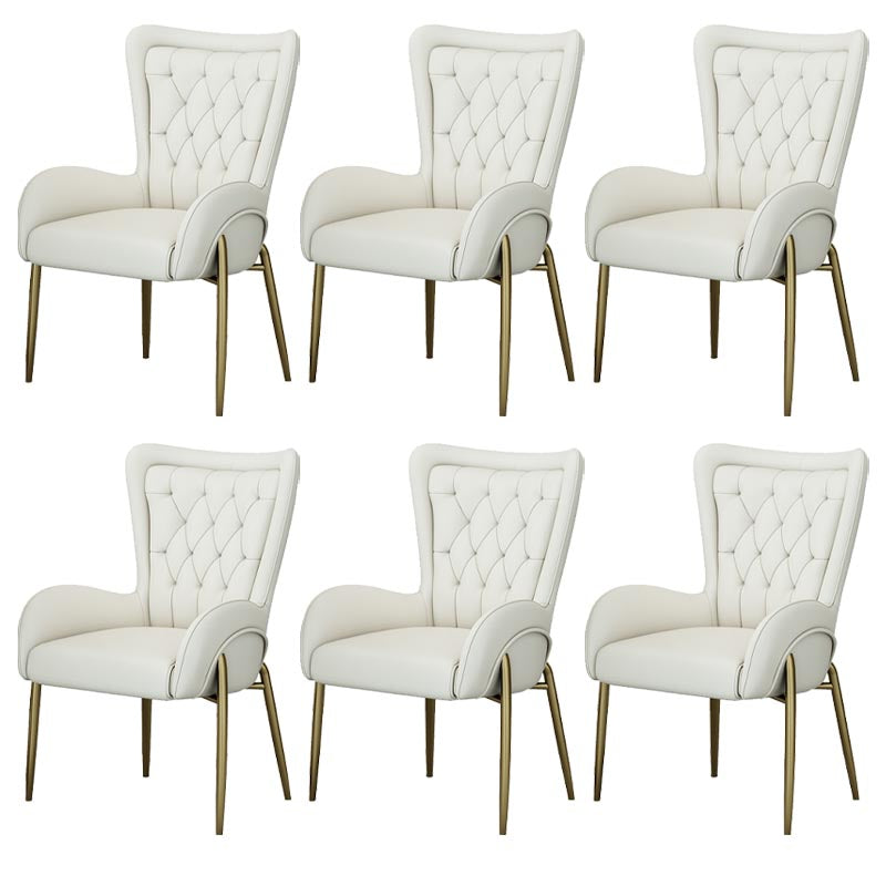 Glam Upholstered Chair Leather Arm Dining Chair with Gold Legs Off-White 6 Piece Set Clearhalo 'Dining Chairs' 'Dining Tables & Seating' 'dining_chair' 'furn' 'furn_dining_chair' 'Furniture' 'Kitchen & Dining Furniture' 5303828