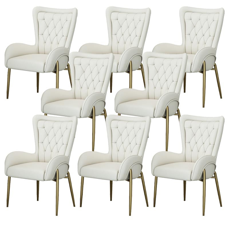 Glam Upholstered Chair Leather Arm Dining Chair with Gold Legs Off-White 8 Piece Set Clearhalo 'Dining Chairs' 'Dining Tables & Seating' 'dining_chair' 'furn' 'furn_dining_chair' 'Furniture' 'Kitchen & Dining Furniture' 5303830