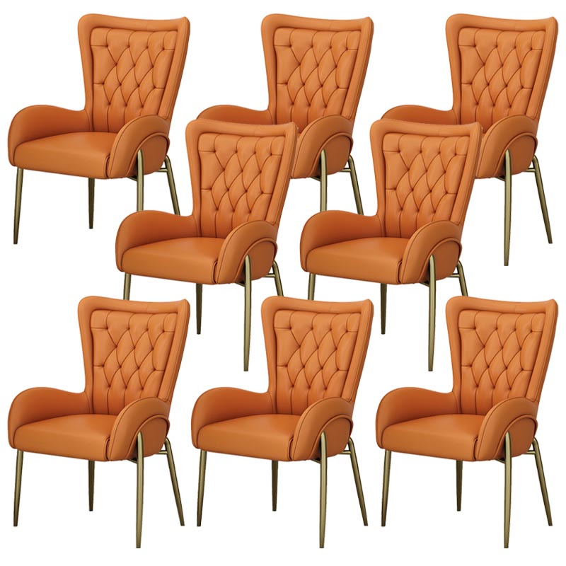Glam Upholstered Chair Leather Arm Dining Chair with Gold Legs Orange 8 Piece Set Clearhalo 'Dining Chairs' 'Dining Tables & Seating' 'dining_chair' 'furn' 'furn_dining_chair' 'Furniture' 'Kitchen & Dining Furniture' 5303841