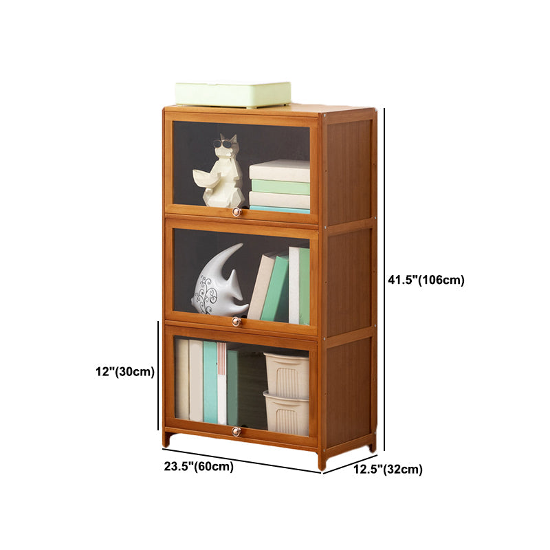 Brown Shelf Bookcase Door Standard Wood Bookcase for Home Office