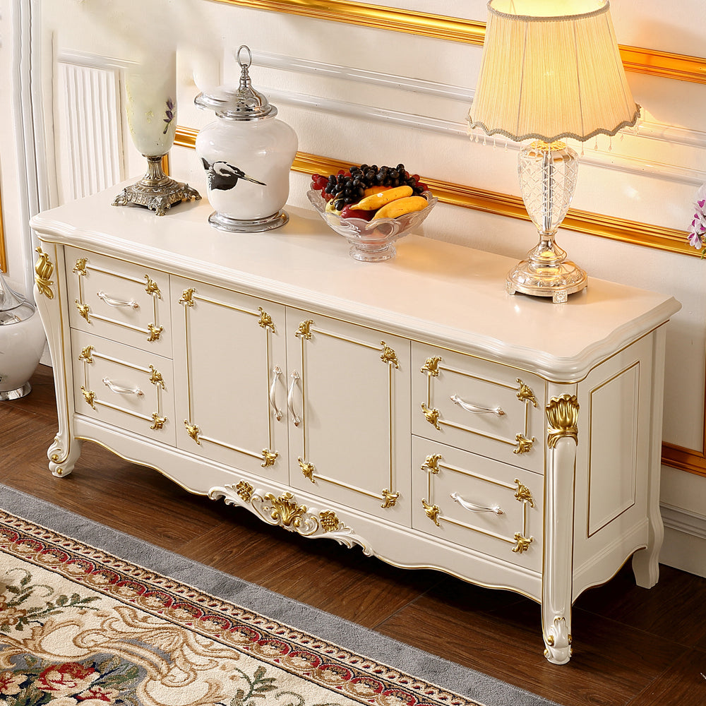 Glam Style Sideboard Wood Sideboard with Door and Drawer for Living Room Ivory Clearhalo 'buffet_sideboard' 'Buffets & Sideboards' 'furn' 'furn_buffet_sideboard' 'Furniture' 'Kitchen & Dining Furniture' 5304496