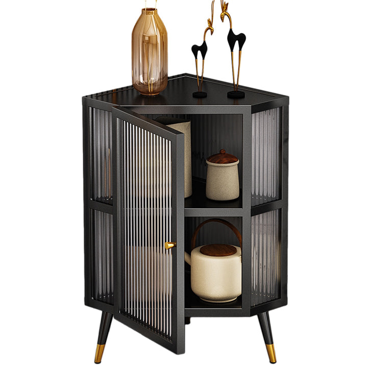 Iron Dining Room Sideboard Cabinet Modern Server Cabinet with Glass Door and Storage 15.7"L x 15.7"W x 29.5"H Black Clearhalo 'buffet_sideboard' 'Buffets & Sideboards' 'furn' 'furn_buffet_sideboard' 'Furniture' 'Kitchen & Dining Furniture' 5304537