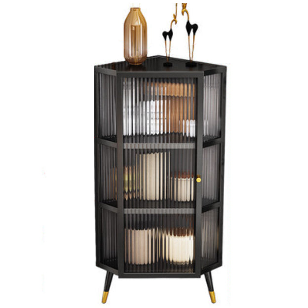 Iron Dining Room Sideboard Cabinet Modern Server Cabinet with Glass Door and Storage 16"L x 16"W x 41"H Black Clearhalo 'buffet_sideboard' 'Buffets & Sideboards' 'furn' 'furn_buffet_sideboard' 'Furniture' 'Kitchen & Dining Furniture' 5304538