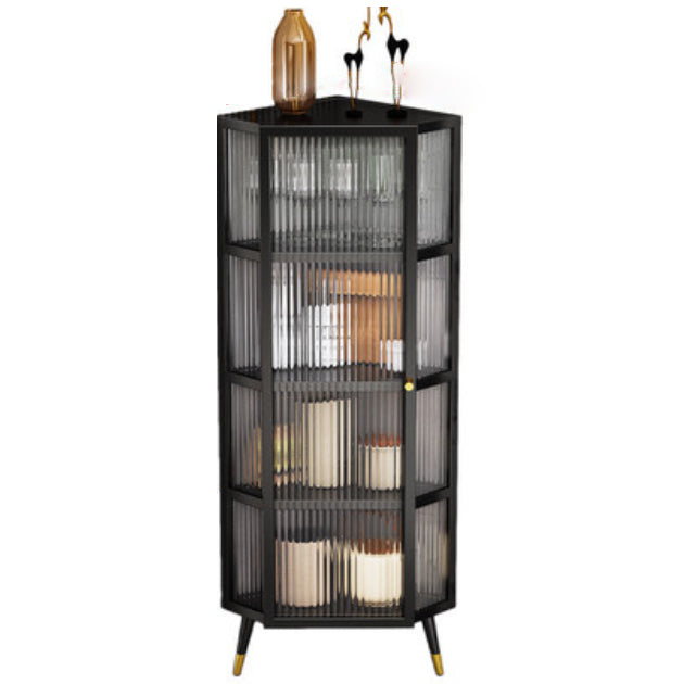 Iron Dining Room Sideboard Cabinet Modern Server Cabinet with Glass Door and Storage 16"L x 16"W x 53"H Black Clearhalo 'buffet_sideboard' 'Buffets & Sideboards' 'furn' 'furn_buffet_sideboard' 'Furniture' 'Kitchen & Dining Furniture' 5304540