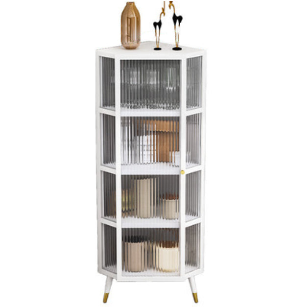 Iron Dining Room Sideboard Cabinet Modern Server Cabinet with Glass Door and Storage 16"L x 16"W x 53"H White Clearhalo 'buffet_sideboard' 'Buffets & Sideboards' 'furn' 'furn_buffet_sideboard' 'Furniture' 'Kitchen & Dining Furniture' 5304546