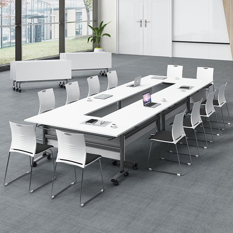 Folding Rectangular Writing Desk Manufactured Wood Top Desk with Caster Wheels Clearhalo 'furn' 'furn_office_desk' 'Furniture' 'Office Desks' 'Office Furniture' 'office_desk' 5304671