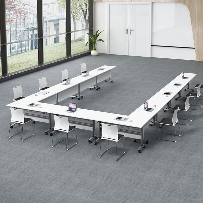 Folding Rectangular Writing Desk Manufactured Wood Top Desk with Caster Wheels Clearhalo 'furn' 'furn_office_desk' 'Furniture' 'Office Desks' 'Office Furniture' 'office_desk' 5304674