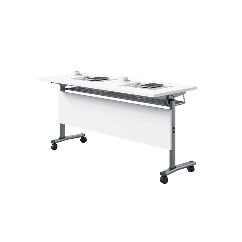 Folding Rectangular Writing Desk Manufactured Wood Top Desk with Caster Wheels Clearhalo 'furn' 'furn_office_desk' 'Furniture' 'Office Desks' 'Office Furniture' 'office_desk' 5304675