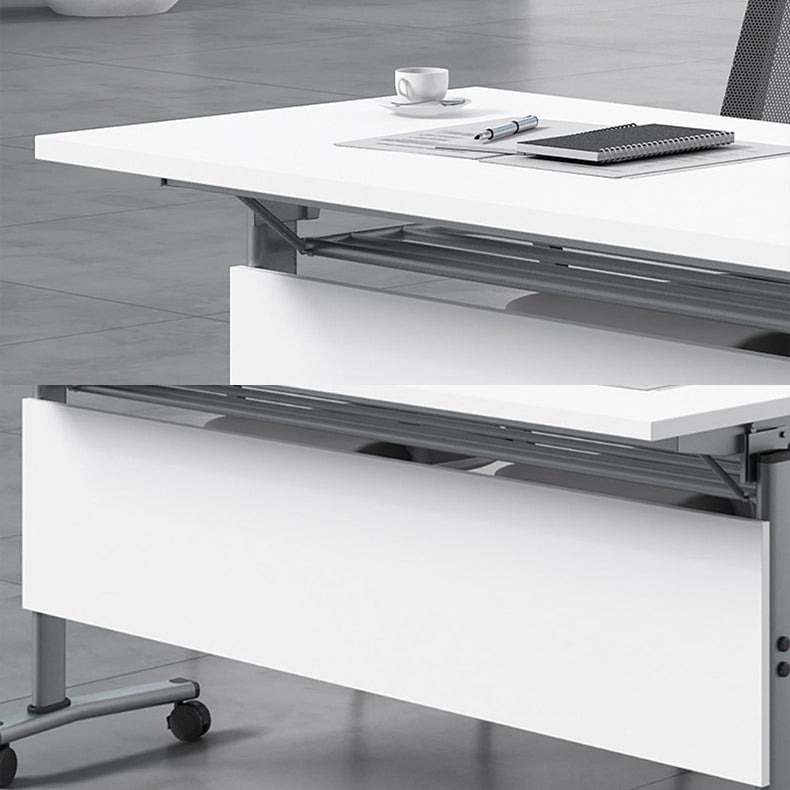 Folding Rectangular Writing Desk Manufactured Wood Top Desk with Caster Wheels Clearhalo 'furn' 'furn_office_desk' 'Furniture' 'Office Desks' 'Office Furniture' 'office_desk' 5304676