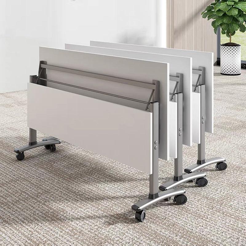 Folding Rectangular Writing Desk Manufactured Wood Top Desk with Caster Wheels Clearhalo 'furn' 'furn_office_desk' 'Furniture' 'Office Desks' 'Office Furniture' 'office_desk' 5304678