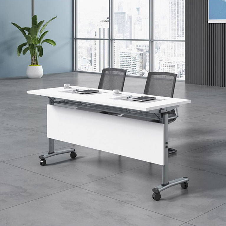 Folding Rectangular Writing Desk Manufactured Wood Top Desk with Caster Wheels Clearhalo 'furn' 'furn_office_desk' 'Furniture' 'Office Desks' 'Office Furniture' 'office_desk' 5304680