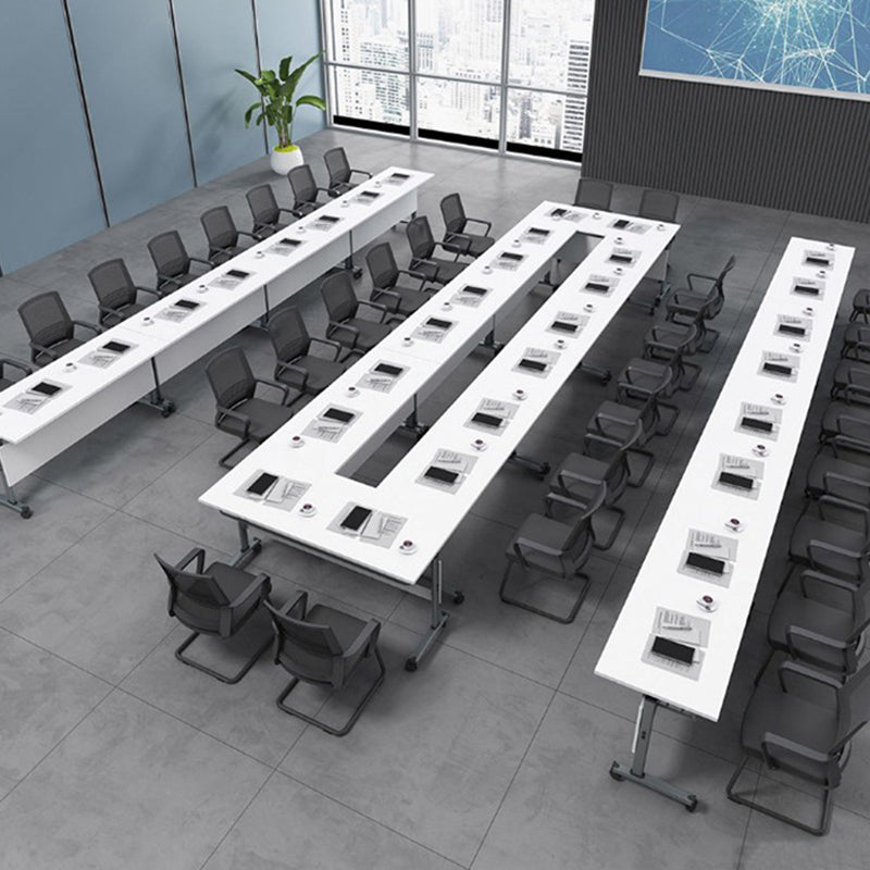 Folding Rectangular Writing Desk Manufactured Wood Top Desk with Caster Wheels Clearhalo 'furn' 'furn_office_desk' 'Furniture' 'Office Desks' 'Office Furniture' 'office_desk' 5304682