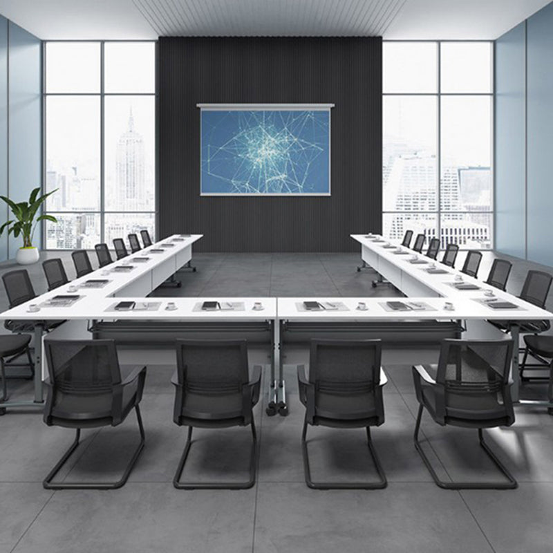 Folding Rectangular Writing Desk Manufactured Wood Top Desk with Caster Wheels Clearhalo 'furn' 'furn_office_desk' 'Furniture' 'Office Desks' 'Office Furniture' 'office_desk' 5304683