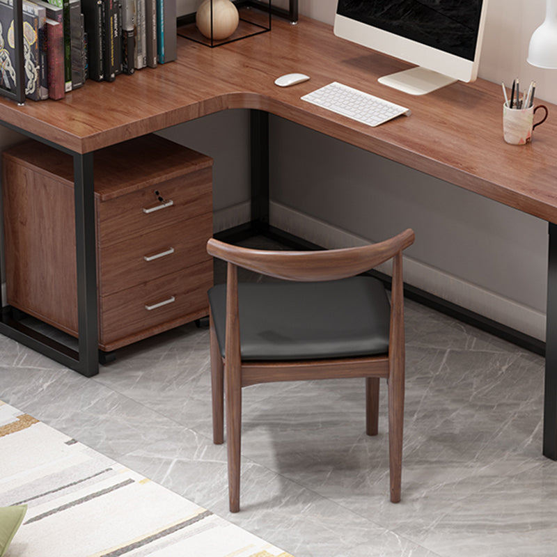 Mesa de escritura en el hogar Descripción de trabajo de madera maciza industrial en forma de L