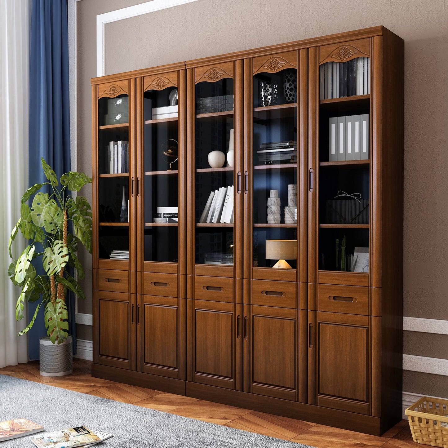 79 "H Modern Style Bookcase in legno massiccio di libreria chiusa con porta per l'home office