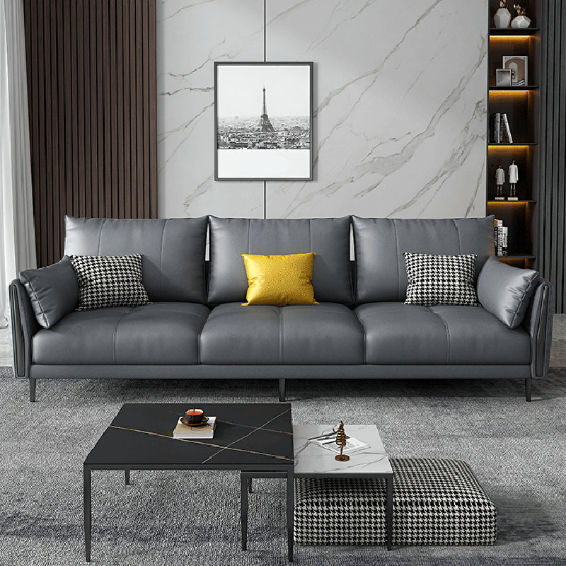 Grey Removable Cushions Faux Leather Straight Arm Sofa/Sectional with Wear-Resisting 83"L x 35"W x 36"H Sponge Clearhalo 'furn' 'furn_sectionals' 'Furniture' 'Living Room Furniture' 'Sectionals' 5305658