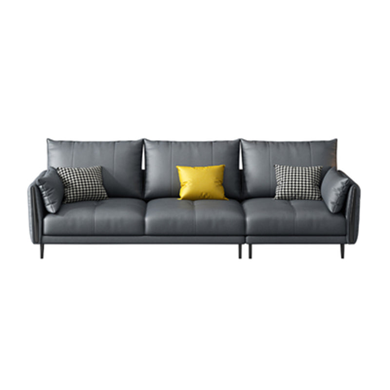 Grey Removable Cushions Faux Leather Straight Arm Sofa/Sectional with Wear-Resisting 94.5"L x 35"W x 36"H Clearhalo 'furn' 'furn_sectionals' 'Furniture' 'Living Room Furniture' 'Sectionals' 5305659