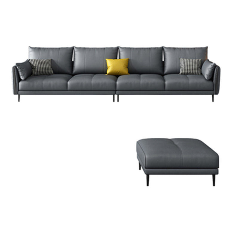 Grey Removable Cushions Faux Leather Straight Arm Sofa/Sectional with Wear-Resisting 122"L x 63"W x 36"H Latex Clearhalo 'furn' 'furn_sectionals' 'Furniture' 'Living Room Furniture' 'Sectionals' 5305660