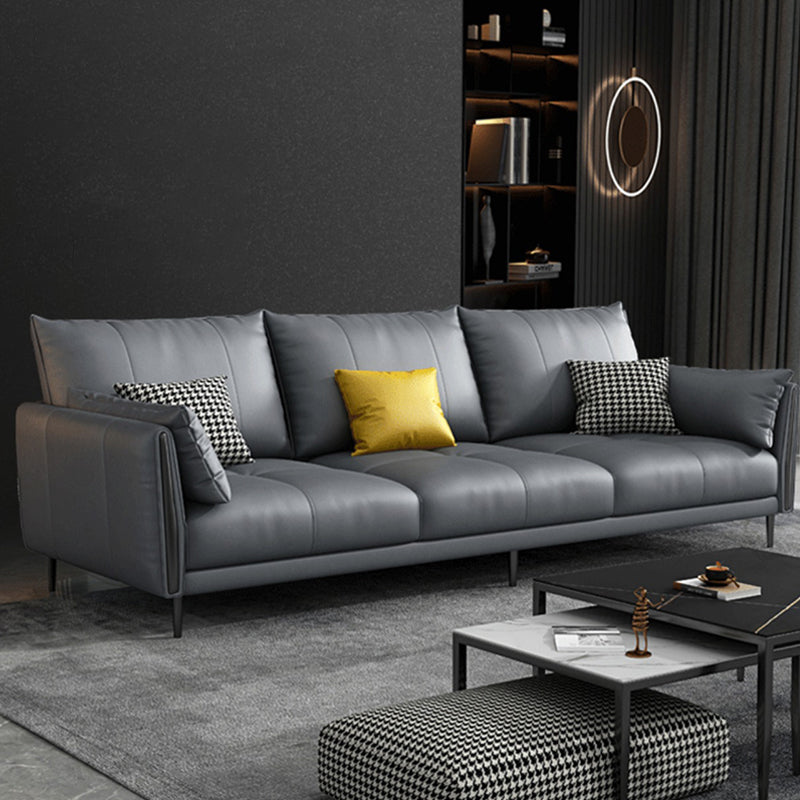 Grey Removable Cushions Faux Leather Straight Arm Sofa/Sectional with Wear-Resisting Clearhalo 'furn' 'furn_sectionals' 'Furniture' 'Living Room Furniture' 'Sectionals' 5305661
