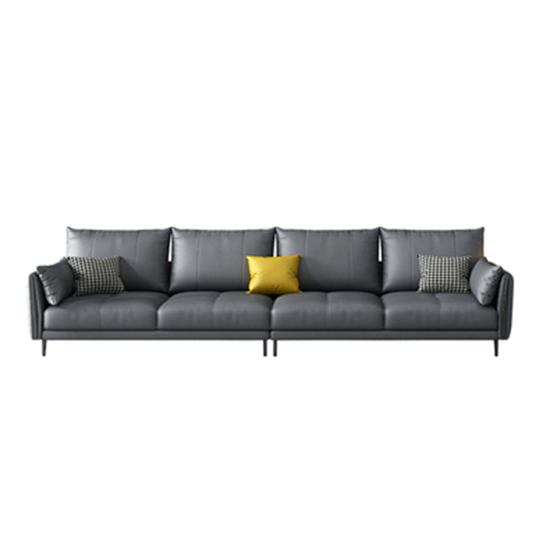 Grey Removable Cushions Faux Leather Straight Arm Sofa/Sectional with Wear-Resisting 122"L x 35"W x 36"H Clearhalo 'furn' 'furn_sectionals' 'Furniture' 'Living Room Furniture' 'Sectionals' 5305662