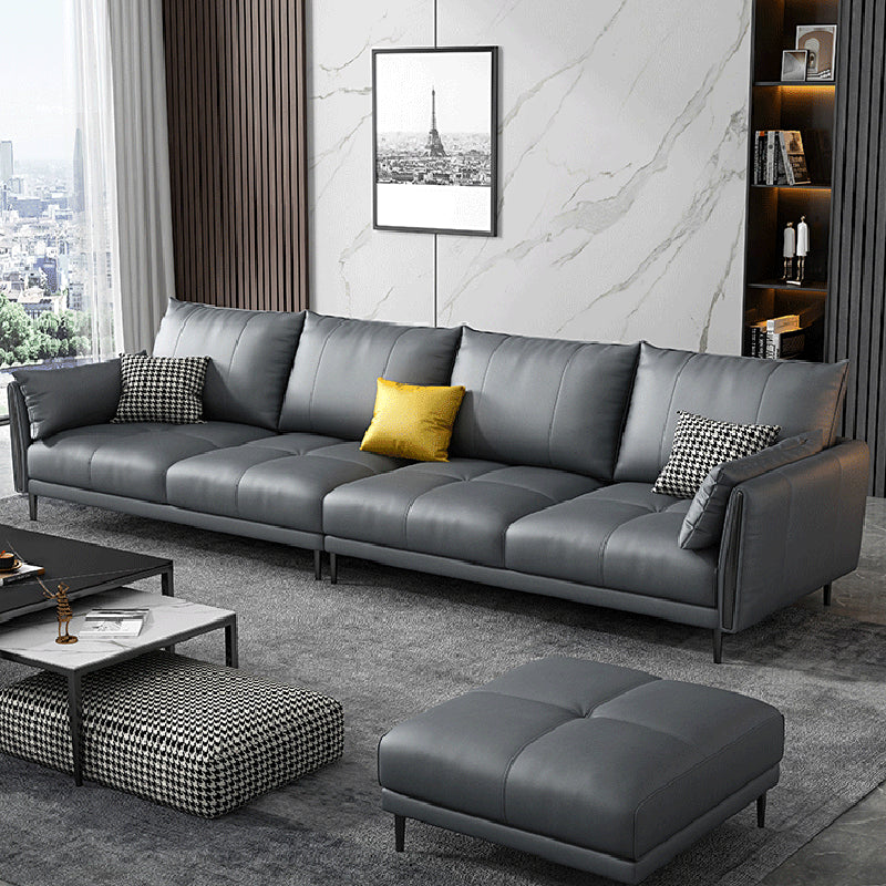 Grey Removable Cushions Faux Leather Straight Arm Sofa/Sectional with Wear-Resisting 106"L x 35"W x 36"H Latex Clearhalo 'furn' 'furn_sectionals' 'Furniture' 'Living Room Furniture' 'Sectionals' 5305663