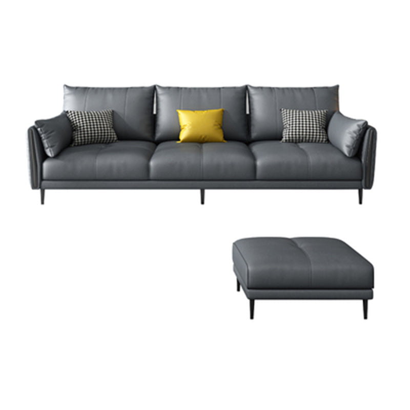Grey Removable Cushions Faux Leather Straight Arm Sofa/Sectional with Wear-Resisting 83"L x 63"W x 36"H Clearhalo 'furn' 'furn_sectionals' 'Furniture' 'Living Room Furniture' 'Sectionals' 5305664