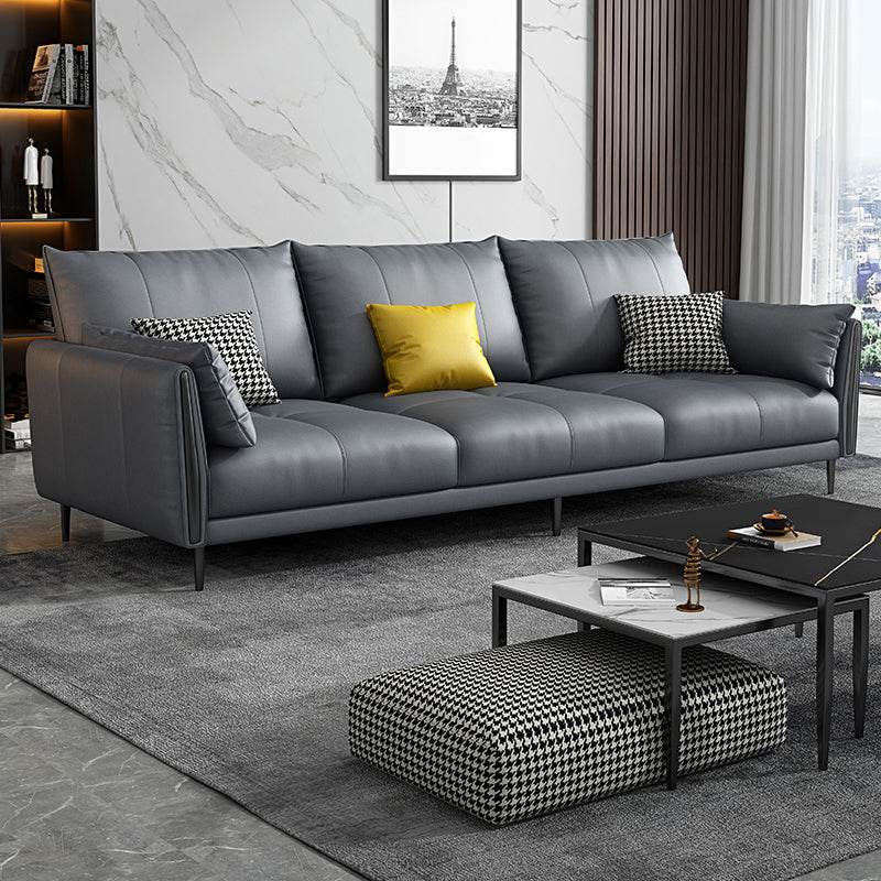 Grey Removable Cushions Faux Leather Straight Arm Sofa/Sectional with Wear-Resisting 83"L x 35"W x 36"H Latex Clearhalo 'furn' 'furn_sectionals' 'Furniture' 'Living Room Furniture' 'Sectionals' 5305665